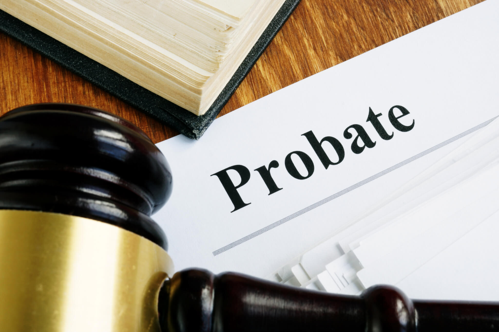 Probate sign, stack of papers and gavel. Probate sign, stack of papers and gavel.